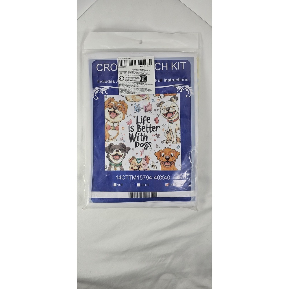 Stamped Cross Stitch Life Is Better With Dogs 14ct, 40x40 Cm, 25 Colors
